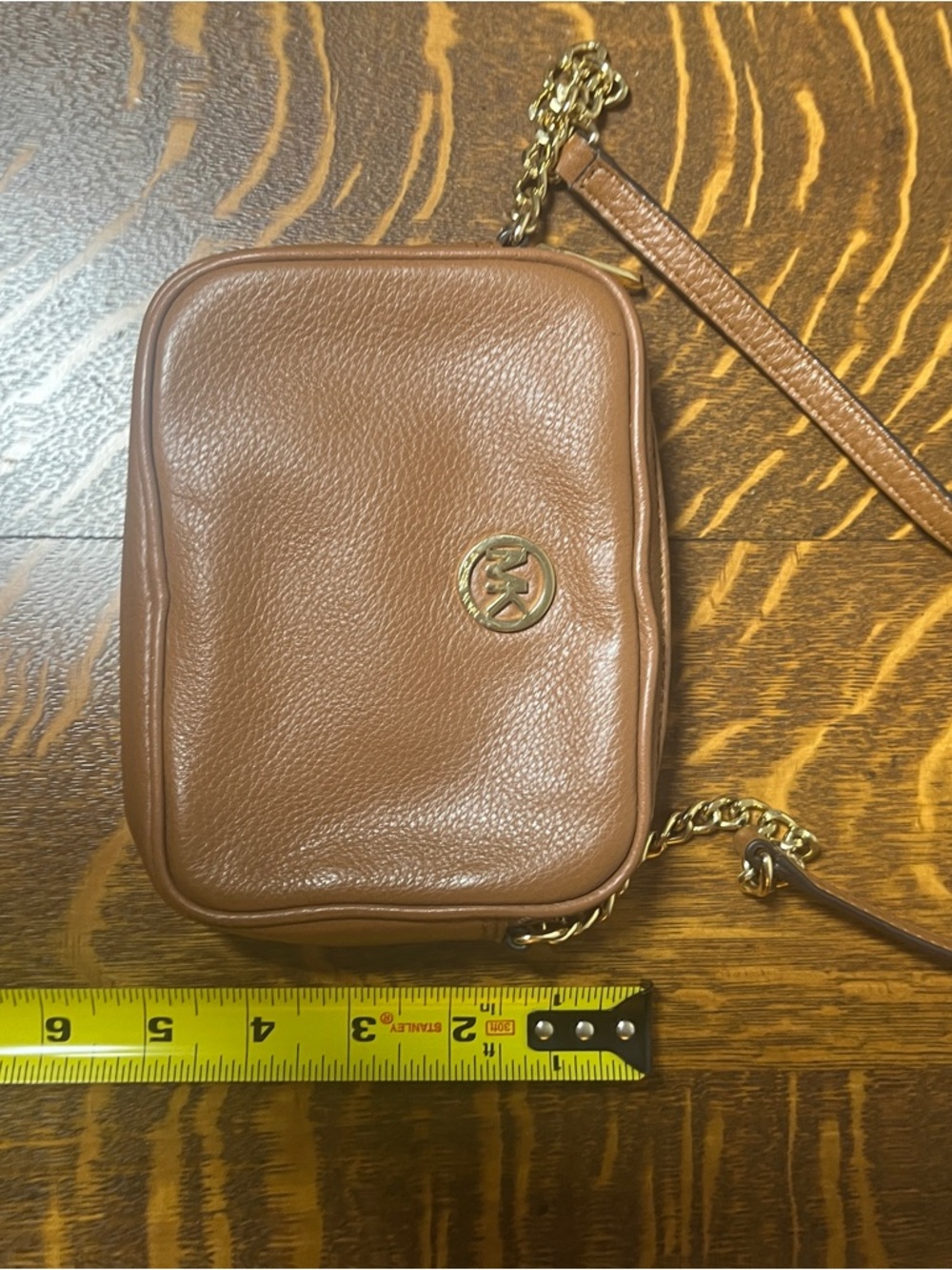 Michael Kors Brown Leather Crossbody with Gold MK Emblem - Picture 8 of 8